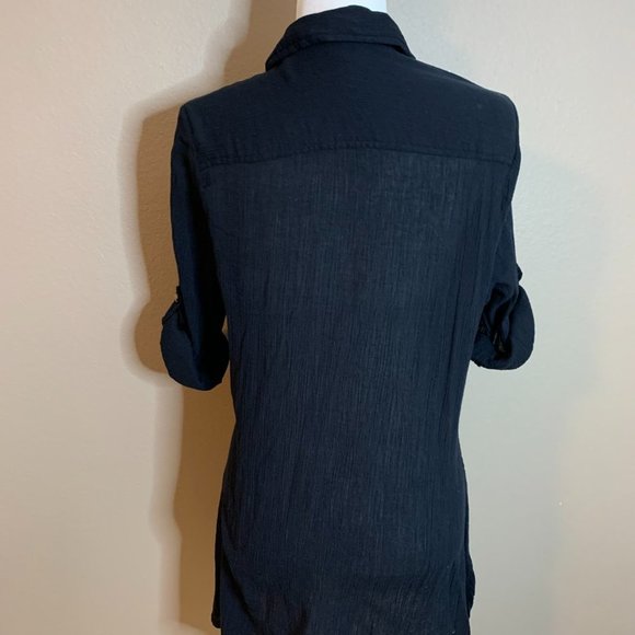 Button Down Top with Tortoiseshell Look Buttons Adjustable Rolled Sleeve Size S - Picture 5 of 6